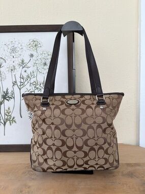 Coach Tan and Brown Signature Canvas Tote